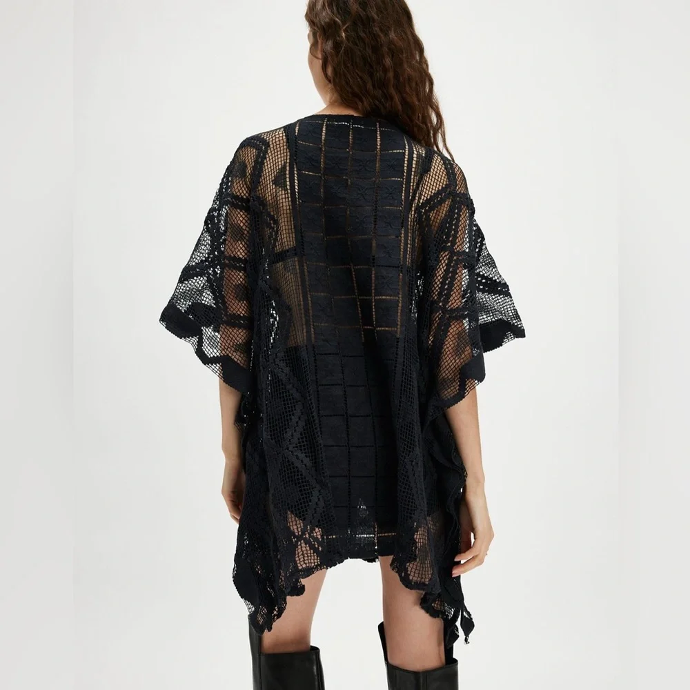 Free People Sunshine Crochet Kaftan in Black NWT